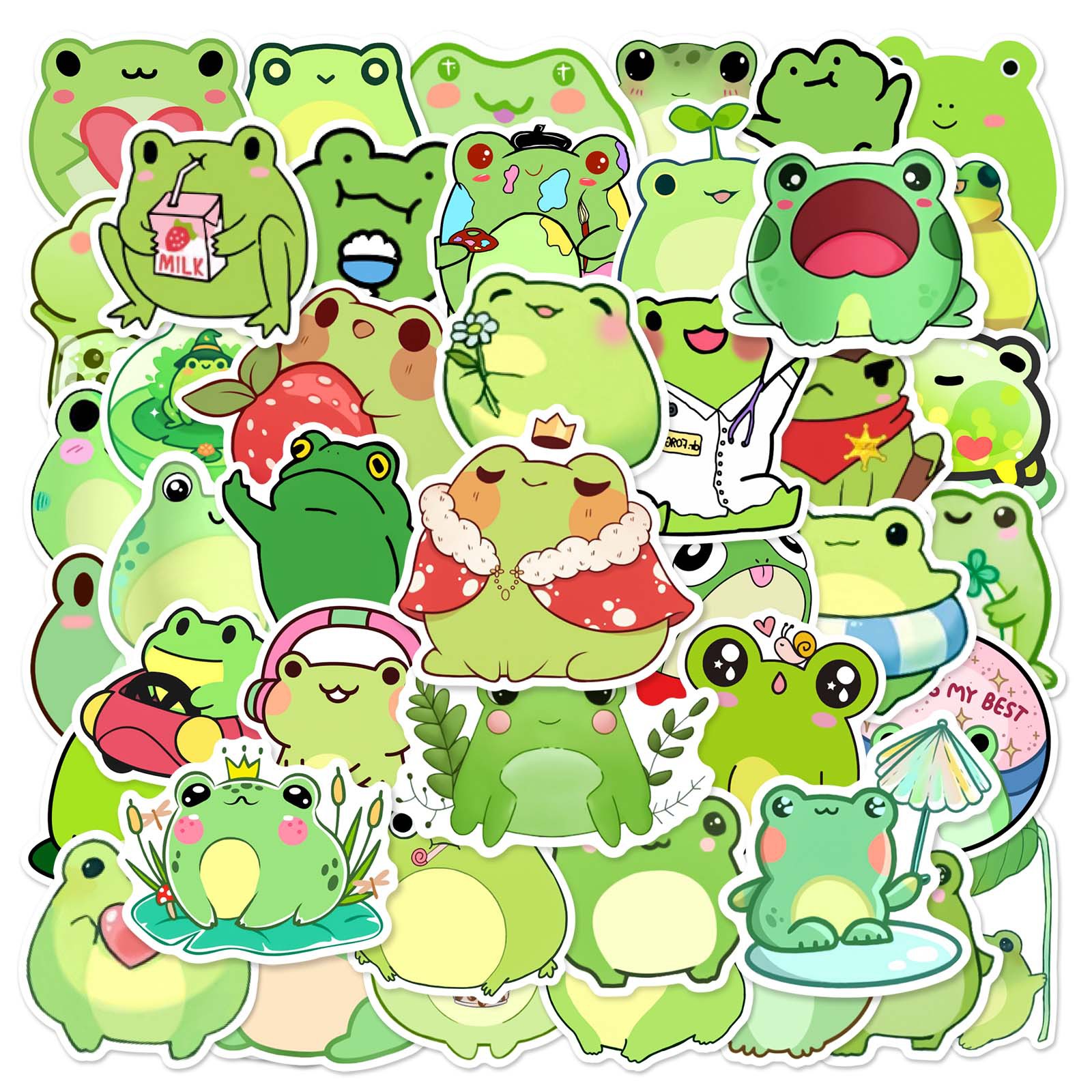 50 Cute Frog Graffiti Stickers Guitar Vacuum Cup Luggage Notebook Water Cup Waterproof Children's Stickers