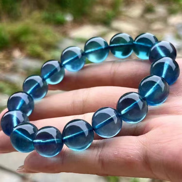 刘盛天然水晶魔鬼蓝海蓝宝手串冰透体湛蓝海蓝宝手链直播看货大漏