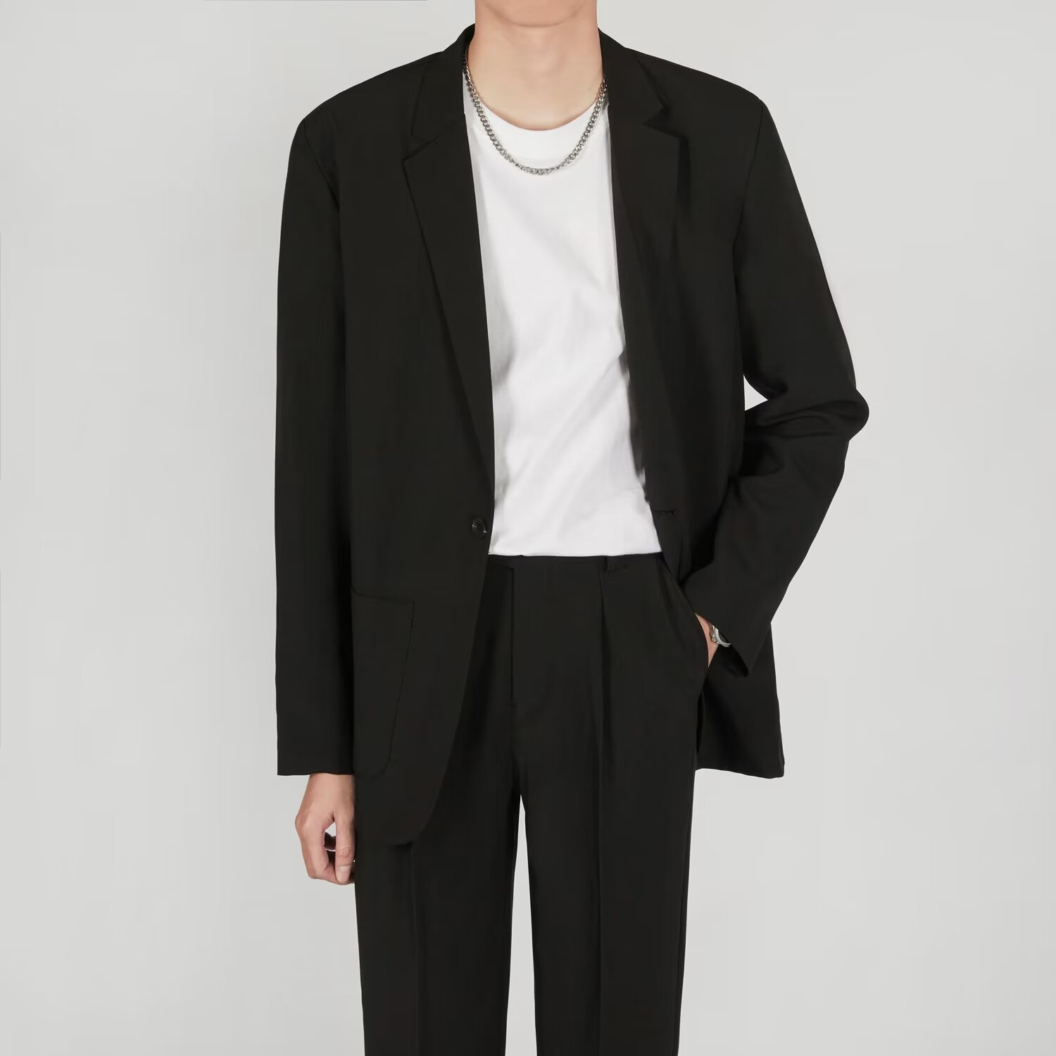 轻熟风气质西服男套装韩国痞帅高级感休闲西装男士垂感修身单纽扣