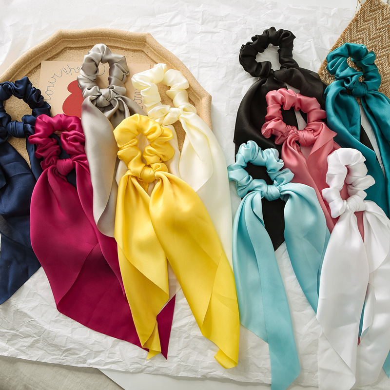 European and American Solid Color Ribbon Large Intestine Hair Ring Headdress Women's Satin Headscarf Cross-Border Headband Rope Intestine Circle Yiwu Wholesale