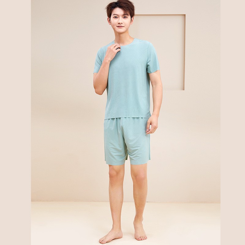 Spring and Summer Couple Pajamas Home Wear Loose Thread Ice Silk round Neck Home Wear Suit Various Platforms Delivery Wholesale