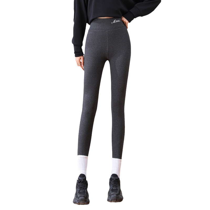 Cashmere Embroidered Warm-Keeping Pants Double-Sided with Velvet Long Johns Can Be Worn outside in Autumn and Winter Seamless High Waist Slimming Leggings Women