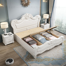 8KIJ白色主卧欧式实木床现代雕花高箱储物1.8米双人床女孩公主床