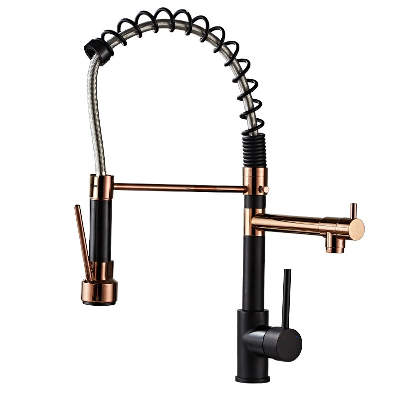 Cross-Border Spring Pull-out Faucet Copper Rotating Stretch Sink Hot and Cold Water Purification Direct Drink Dual-Purpose Single Hole Faucet Water Tap