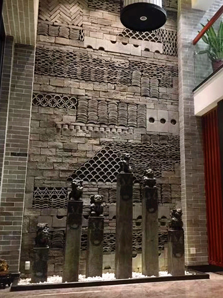 青砖文化砖背景墙别墅楼梯景墙店铺招牌形象墙造型艺术复古文化墙