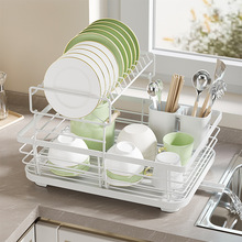 爱拾家 厨房置物架家用台面碗架沥水架日式多功能双层白色碗碟架