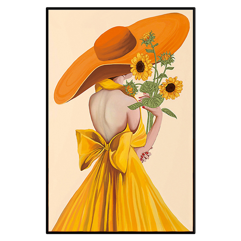 金色芳华人物十字绣线绣自己绣新款向日葵女孩客简约现代