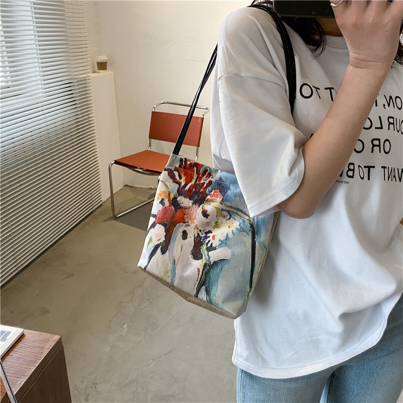 Women's Bag 2021 Spring New Japanese Style Students Korean Big Bag Trendy Fashion Large Capacity Inkjet Handbag