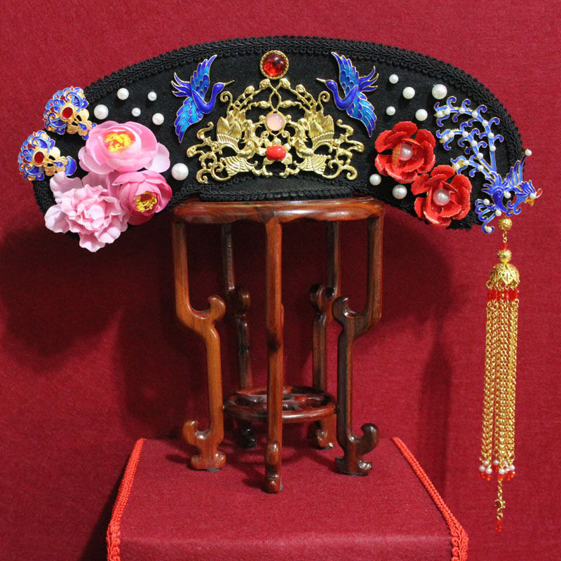 仿清朝后宫嫔妃贵妃皇后娘娘旗头拉翅仿点翠烧蓝公主格格流苏批发