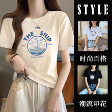 纯棉短袖T恤女夏季韩版新款宽松圆领小众白色卡通印花学生半袖t恤