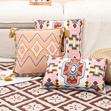 波西米亚民族风客厅簇绒沙发抱枕美式粉色花卉靠枕靠垫卧室靠背