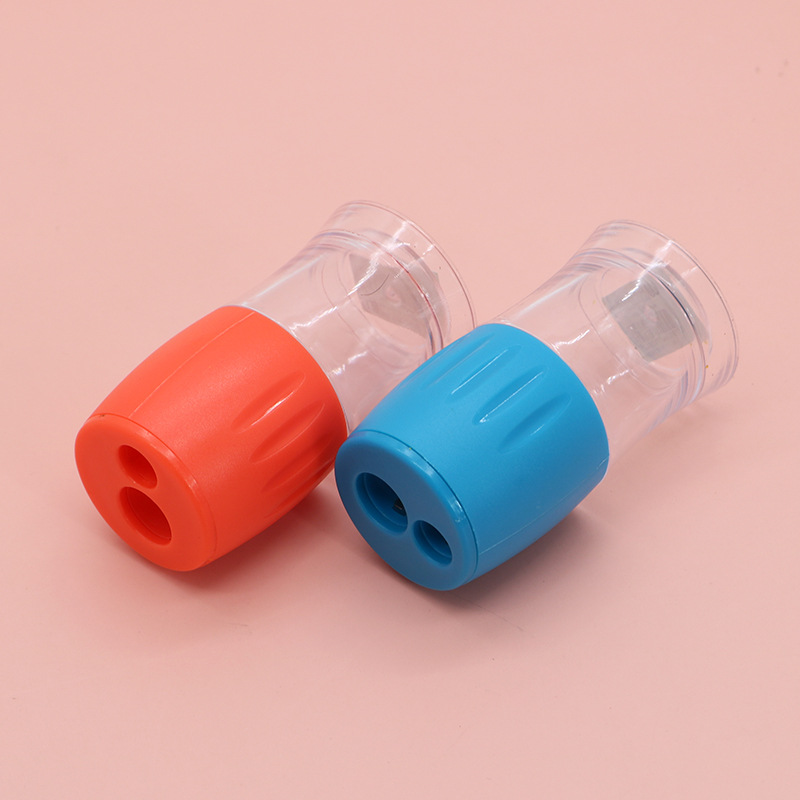 Double Hole Plastic Pencil Sharpener Cylindrical Double Hole Pencil Sharpener Primary School Children Pencil Sharpener Penknife