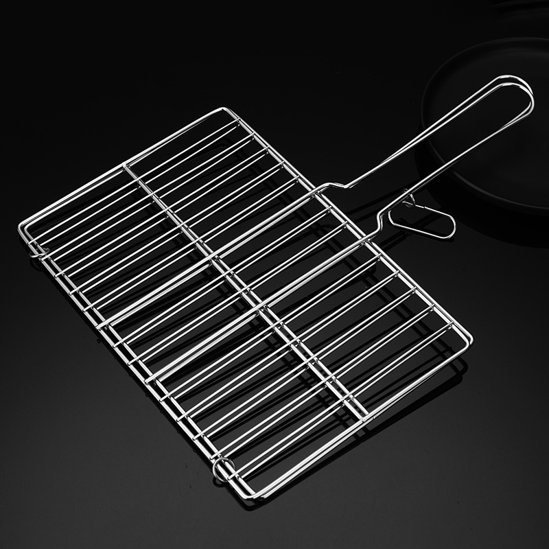 不锈钢烤鱼夹 可折叠烧烤夹子方形烧烤网 烤鱼网夹户外烧烤网夹