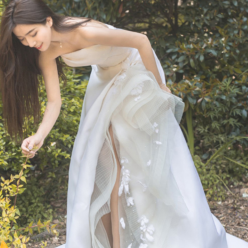 天使的嫁衣 梦幻森系旅拍外景前短后长露腿拖尾新娘轻婚纱17709