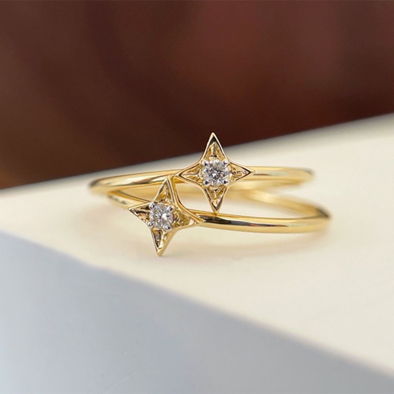 au750黄金星星戒指水贝纯金天然钻石18k金星芒戒指