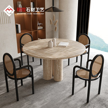 大理石餐桌天然米黄洞石意式极简创意轻奢北欧1.5米1.8米圆形桌子