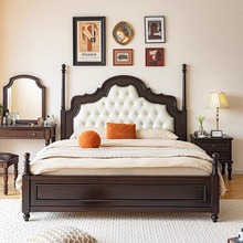 美式复古实木双人床真皮床 法式1.8米双人床公主床 主卧婚床