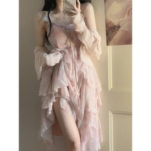 法式粉色碎花温柔风吊带裙开衫两件套小个子仙女连衣裙女春装裙子