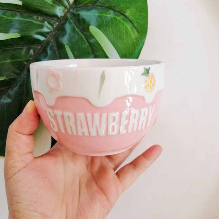 Internet Celebrity Salad Bowl Christmas Bowl Red Strawberry Ceramic Cute Girl Heart Dessert Bowl Breakfast Noodle Bowl Household Tableware