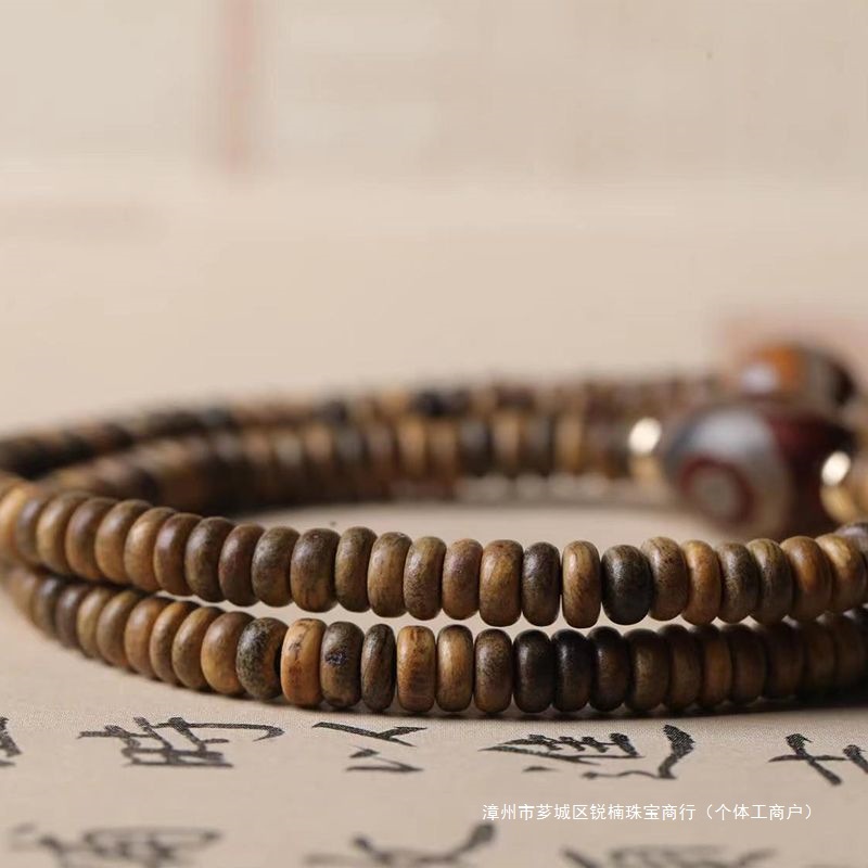 正宗民族风绿檀片珠双圈手串男女文玩檀木手链佛珠复古风2025新款