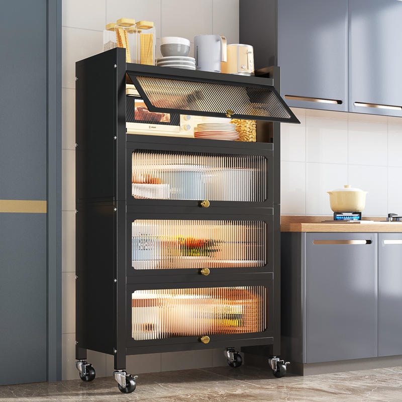 厨房置物架落地多层带门防尘收纳柜放锅具电器微波炉置物储物柜子