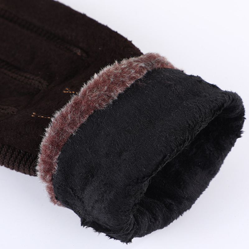 Factory Direct Sales Solid Color Autumn and Winter Men's Thickened Gloves Velvet Lined Warm Gloves Pigskin Outdoor Sports Gloves