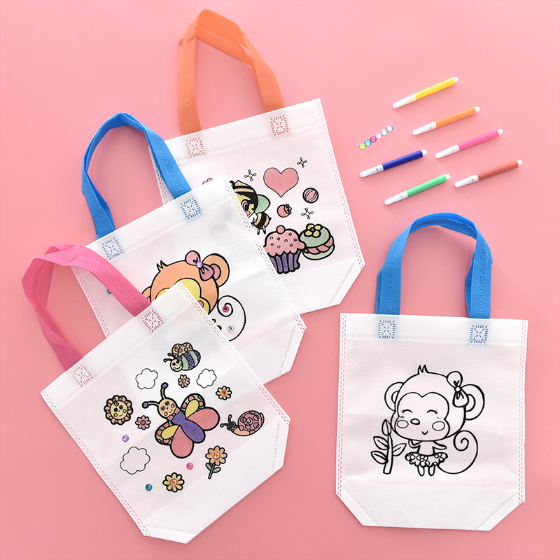 手工diy袋空白手绘袋子手提袋儿童diy绘画涂色涂鸦美术材料包