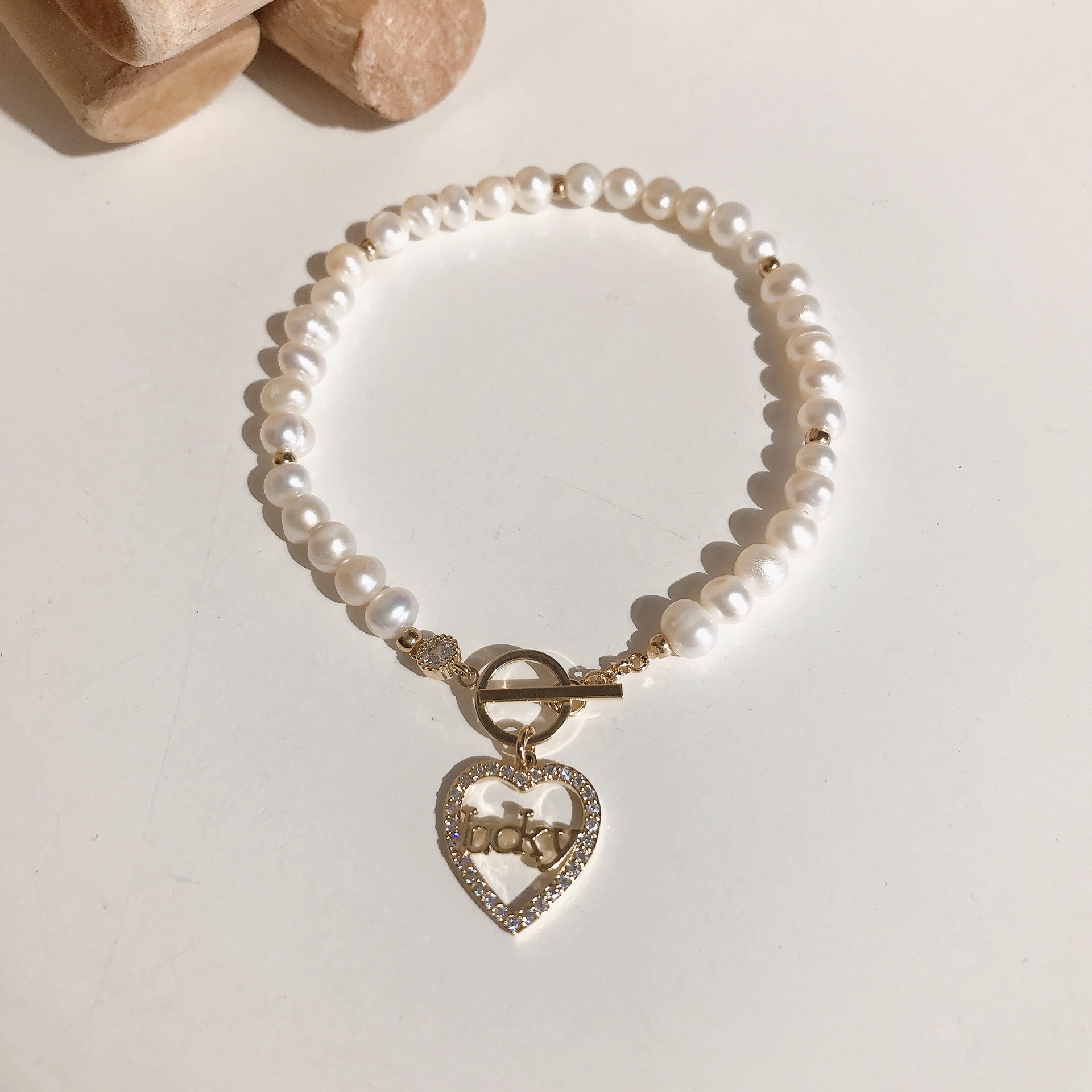 Style Baroque Freshwater Pearl Bracelet Graceful Personality Love Heart Simplicity Korean Style Carrying Strap Bracelet