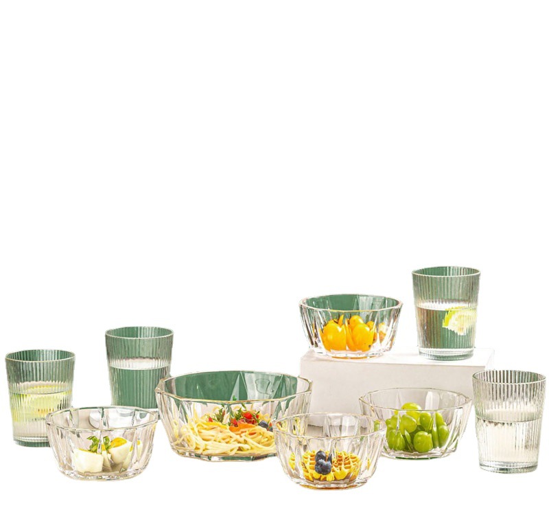 Wholesale Salad Bowl Glass Bowl Six-Piece Set Time Diamond Bowl Nine-Piece Set Five-Piece Set Large Gift Box Diamond Bowl Set