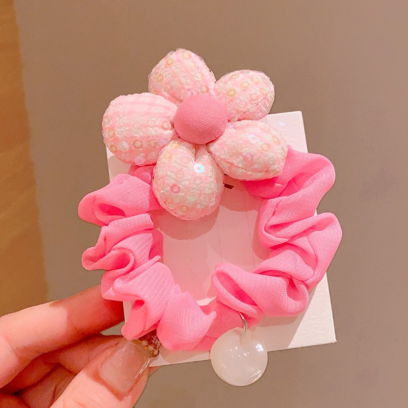 Candy Color Children's Hair Rope Fabric Flower Hairband Girls Do Not Hurt Hair Rope Baby Ponytail Rubber Band Hair Accessories