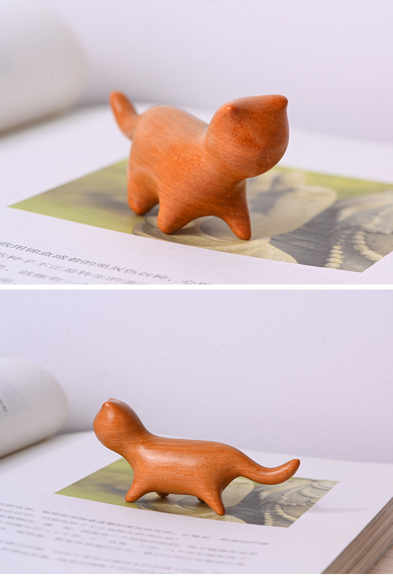 檀香木雕散步猫可爱小猫摆件手刻小猫咪创意红木装饰猫工艺品礼物