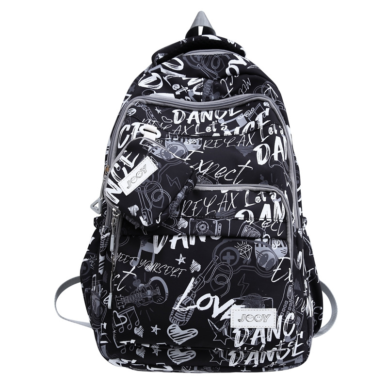 Cool Street Trending Graffiti Style Men's Early High School and College Student Large Capacity Computer Interlayer Backpack