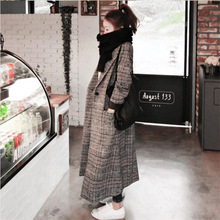 韩国秋装女装格子毛呢外套冬修身显瘦长款加厚茧型千鸟格呢子大衣