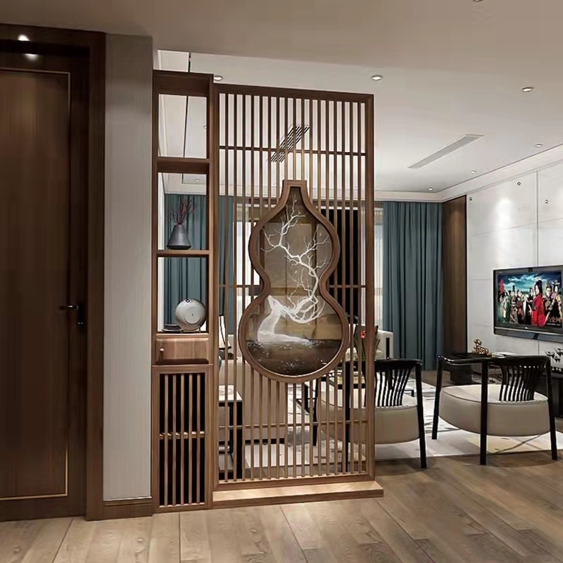 木雕花格镂空隔断进门玄关落地屏风影视墙护墙板沙发墙板