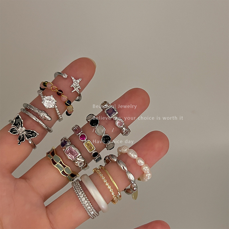 colorful zircon ring collection ~ high sense bling open ring female special-interest design 2023 new index finger ring