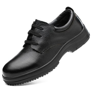 厨房黑色牛皮橡胶鞋底休闲厨师鞋 食品厂男士透气软底商务皮鞋