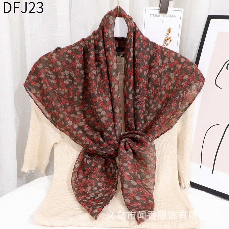 90cm Large Kerchief Small Floral Sun Block and Dustproof Headcloth Middle-Aged and Elderly Neck Warmer Thin Scarf Voile