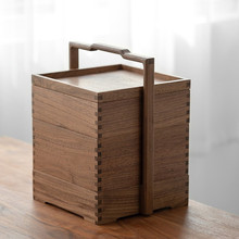 黑胡桃木实木提盒便携茶盒食盒木质收纳盒新中式手提盒多层