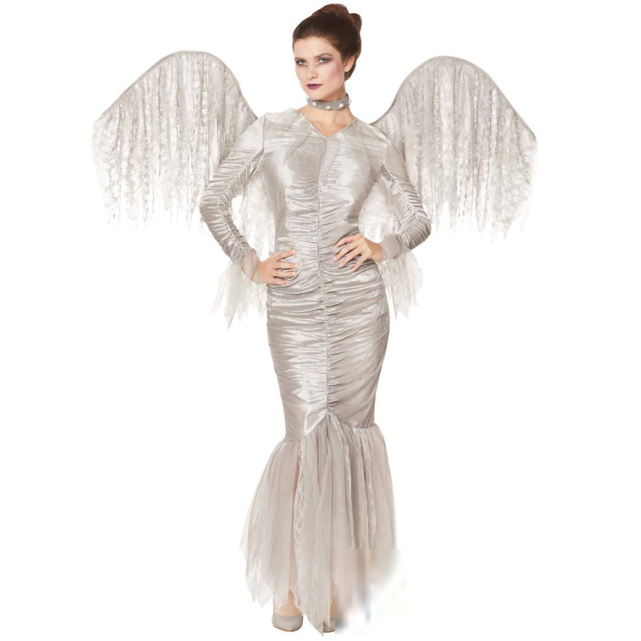 mxl银灰色天使装僵尸天使服欧美女士万圣节服装翅膀制服