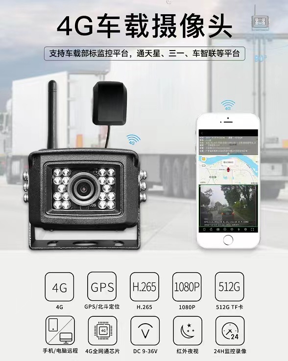 车载监控器手机远程4g高清摄像头车汽车实时看车挖机货车gps定位