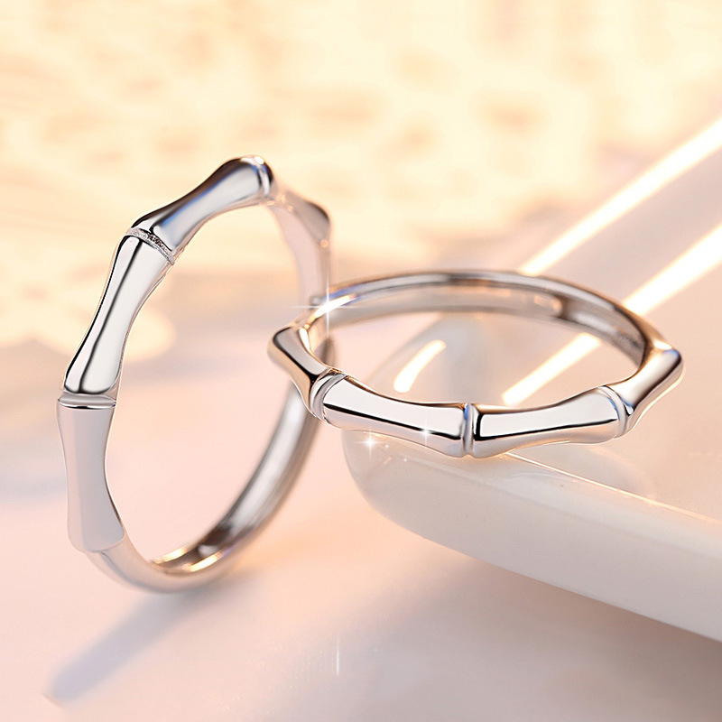 925纯银竹节情侣戒指一对 韩版简约冷淡风开口指环活口对戒情人节