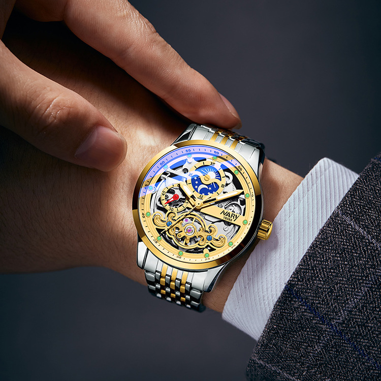 nary/耐瑞 抖音直播热销手表男士休闲日月星辰表盘全自动机械手表