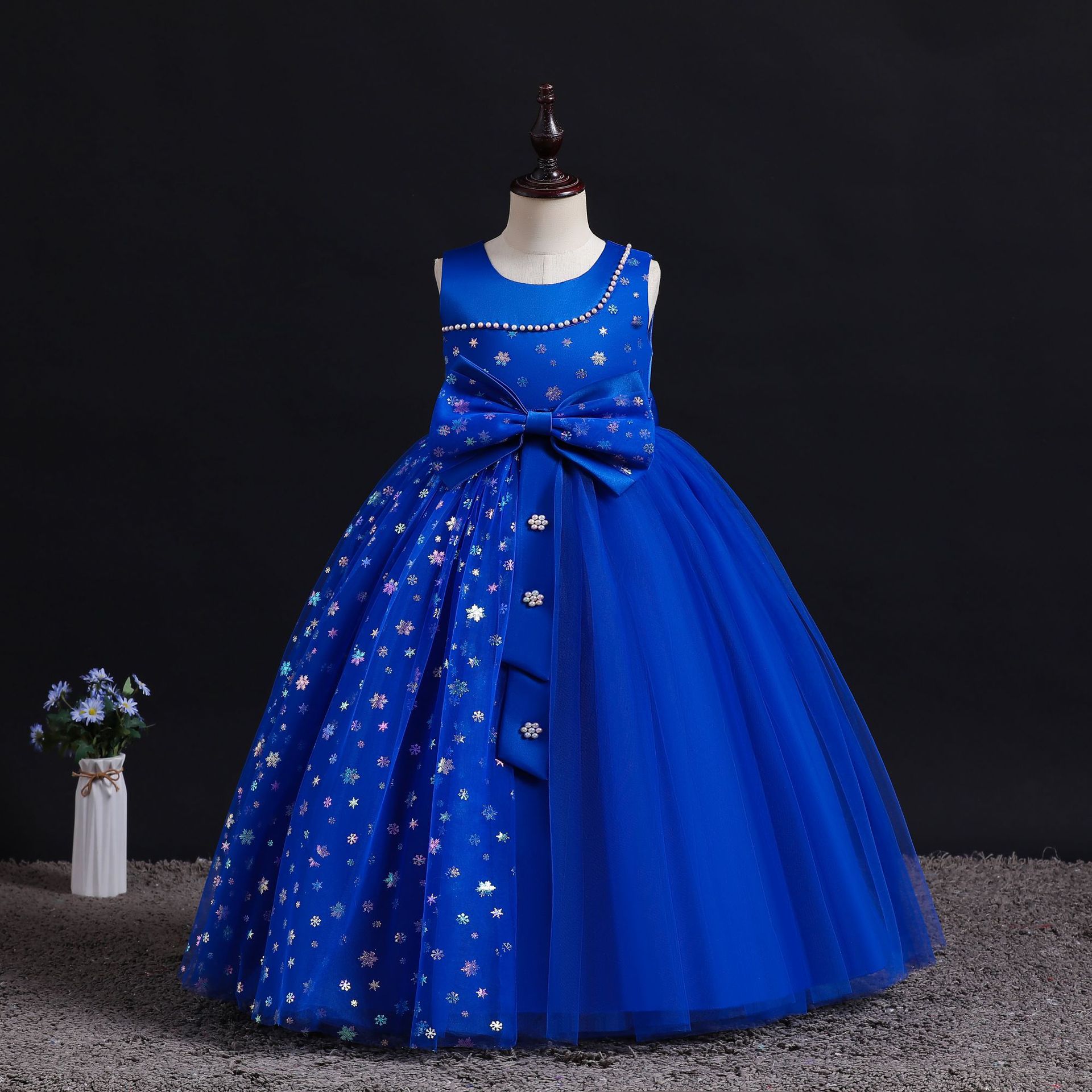 欧美儿童长款外贸礼服女童蓬蓬裙公主裙花童纱裙生日婚纱周岁礼服