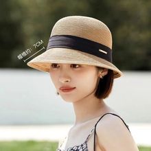 夏季渔夫草帽子女2023新款沙滩防紫外线遮阳帽折叠草编防晒太阳帽