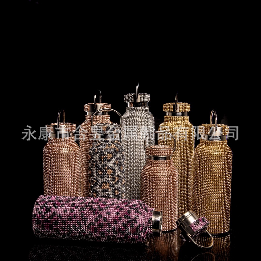 Diamond-Embedded Vacuum Cup Internet Celebrity Diamond-Embedded Water Cup TikTok Cross-Border Creative Trendy Portable Water Cup Rhinestone Vacuum Cup