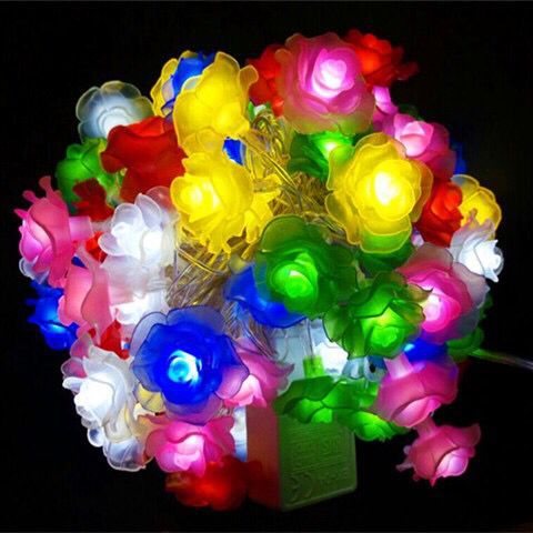 led喜庆七彩玫瑰花小彩灯闪灯串灯少女心房间装饰灯婚庆春节布置