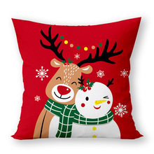 雪人和麋鹿耶诞抱枕礼品 双面图案耶诞节礼物可拆洗红色靠垫枕淡