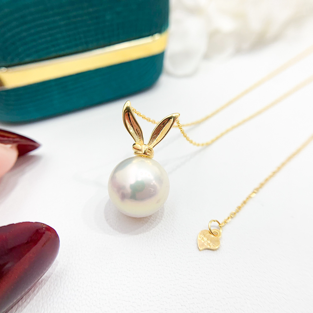 diy珍珠配件 s925银套链空托 兔子款吊坠带银 配9-13mm圆珠 6724