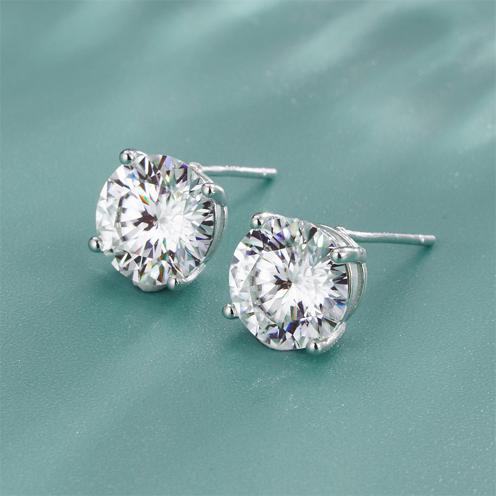 s925纯银耳钉饰品流行简约生辰石四爪锆石耳饰简约轻奢风-阿里巴巴