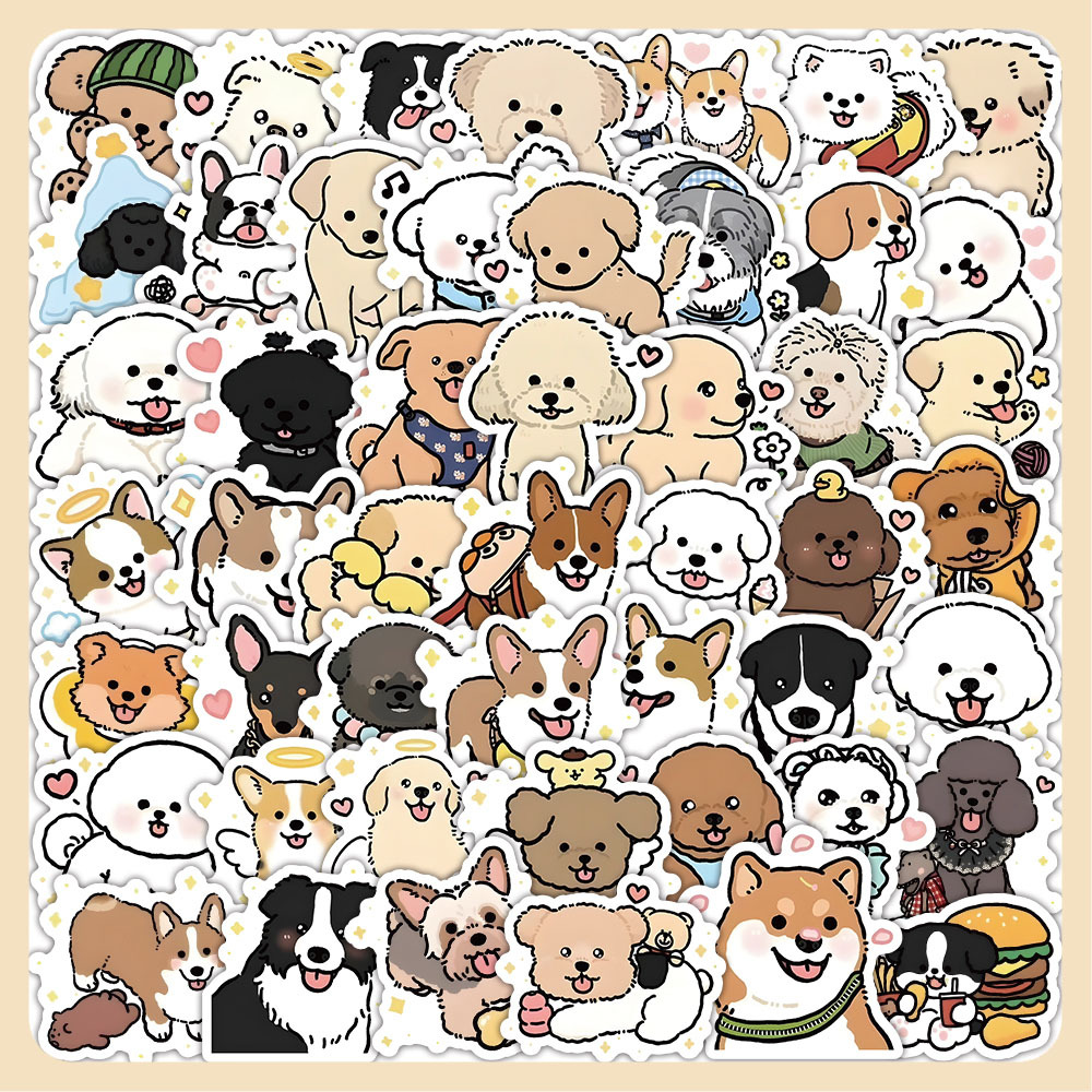 70张呆萌小狗贴纸可爱卡通创意装饰手机壳笔记本手账diy贴画批发